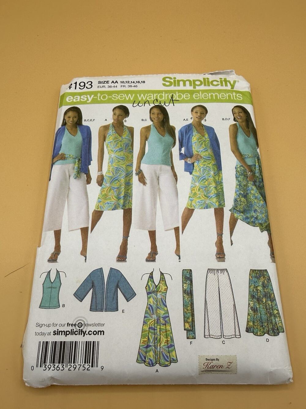 Simplicity 4193 Uncut Pattern Karen Z Dress Top Skirt Jacket Sash Sz 10-18